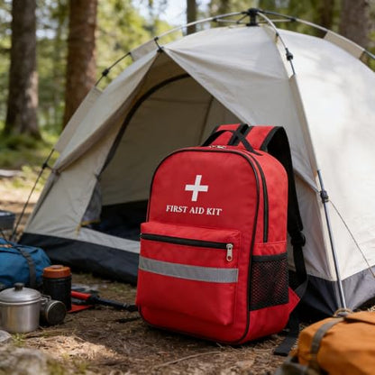 Pet First Aid Backpack Empty with Portable Bag for Pet First Aid Kits, Home Outdoor Travel Camping Emergency Supplies Storage (Red,White)