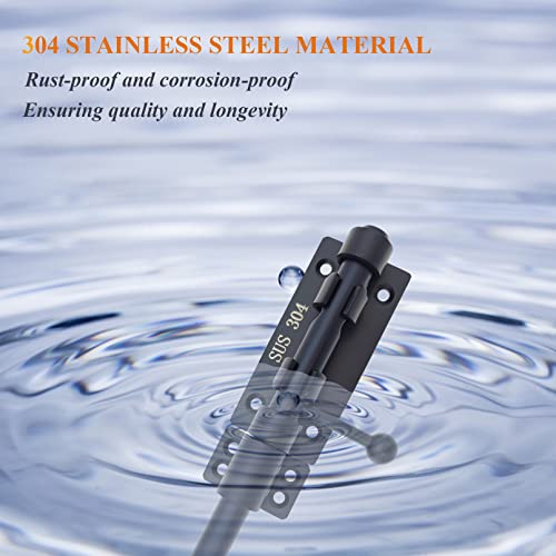 12in Slide Bolt Gate Latch 304 Stainless Steel Barrel Bolt Latch Heavy Duty Door Security Lock Thickened Door Latches Hardware with Mounting Screws for Barn Fence Shed Basement - color: 12in Black