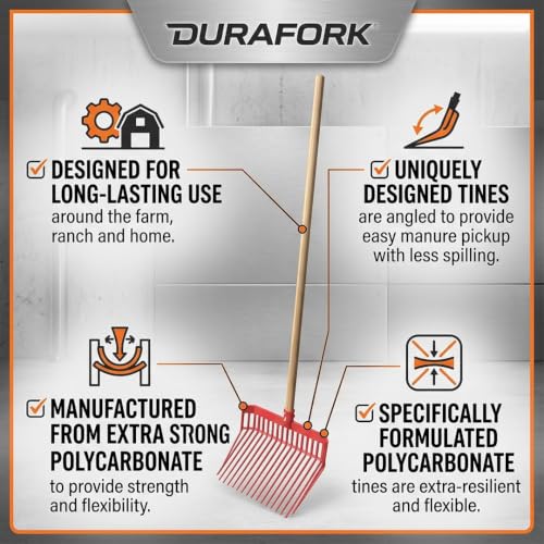 FarmTek DuraFork Manure Fork – 52" Handle, Heavy-Duty Polycarbonate