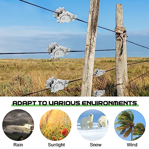 Lasnten 40 Pack Electric Fence Wire Strainer Heavy Duty Inline Wire Tensioner Aluminum Ratchet Wire Strainers with Compression Clip for Electric Fence Farm Fence Residential Garden Yard Security