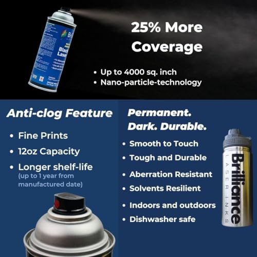 Brilliance Laser Inks 12 Oz Laser Marking Spray - Black, Permanent High Contrast Metal Marker Aerosol for Fiber, YAG, Diode, and CO2 Laser Engraver Machine, BLI101 - color: 1 Pcs