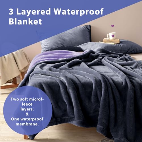 YISURE Reversible Bed Throw Blanket Water Proof and Stain-Proof, Queen Size 80"x60" (Grey/Violet), Leakproof, Soft Repellant Bed Cover for Couches Sofa and Mattress, Washable and Reusable | Love Blanket Waterproof Sex Blanket Reusable Couch Furniture Prot