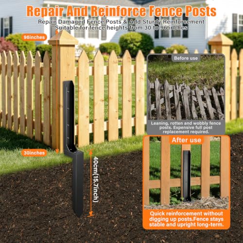 1 Pcs Fence Post Repair Kit,4×4/6x6 Fence Post Support,Heavy Duty Post Anchor Ground Spike with Double-Layer Thickened Fence Post Anchor & Stakes for Repair Tilted, Broken Wood Fence Post - size: Split