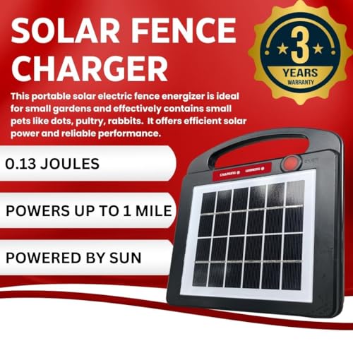 Solar Electric Fence Charger for Day and Night Power | Red Sizzle 1XS | 0.13 Joule | Portable Solar Energizer for Livestock for Small Gardens, Keep Our Small Pests