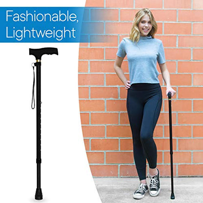 RMS Walking Cane - Adjustable Walking Stick - Lightweight Aluminum Offset Cane with Ergonomic Handle and Wrist Strap - Ideal Daily Living Aid for Limited Mobility - color: Black