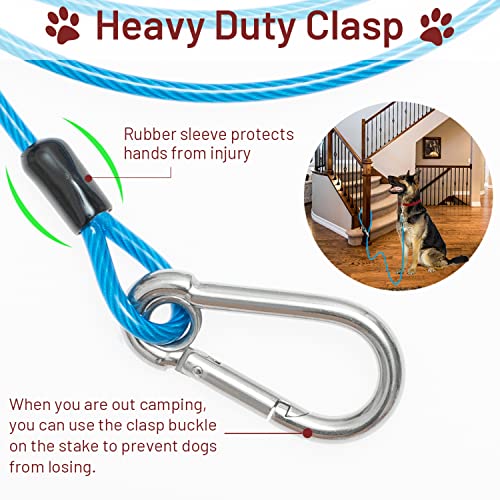 PAWNISAW Chew Proof Dog Leash, 5 FT Dog Tie Out Cable Lead with Handle - color: Blue