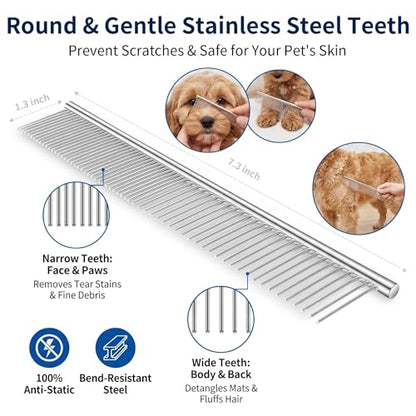 5-in-1 Dog Grooming Kit with Self Cleaning Brush & Rake, Grey - color: Gray