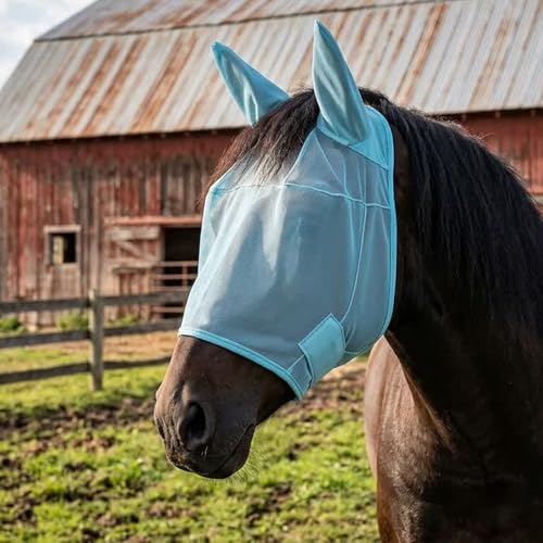 Horse Fly Mask with Ears, Adjustable and Breathable Fine Mesh for Eye Protection UV Protection from Insect Pests and UV Protection, Super Comfort All Round Fly Masks for Horses