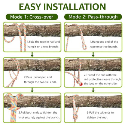 Heavy Duty Tree Swing Ropes with Safer Lock-(2Pack, Rainbow,10FT) - color: Rainbow, size: 120''(10FT)-2 Pack