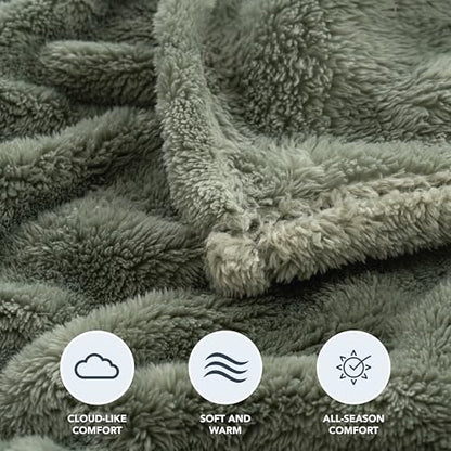 Berkshire Blanket Classic Extra-Fluffy™ Plush Throw Blanket, Soft Fuzzy Fluffy Long Hair Throw Blanket for Couch Sofa Bed, Dark Sage Green, 50x60 Inches - color: Dark Sage Green, size: Throw/Throw XL