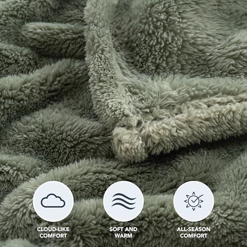 Berkshire Blanket Classic Extra-Fluffy Plush Blanket Queen Size, Soft Fuzzy Fluffy Long Hair Blanket for Couch Sofa Bed, Dark Sage Green, 90x90 Inches - color: Dark Sage Green, size: Full/Queen
