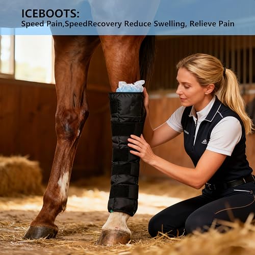 Reusable Gel Horse Ice Boots 2 Pack, Adjustable 5 Leg Cooling Wraps