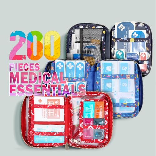 EVERLIT Care Rescue Pack | Family-Friendly First Aid Kit for Kids with 200 Pcs Medical Supplies | Travel-Friendly Compact Storage Bag for Home, Car, Travel, Camping, Adventure (Christmas) - color: Christmas