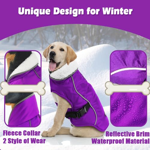EMUST Dog Winter Coat, Waterproof Fleece Dog Jacket Winter for Medium Dogs - color: Purple, size: Medium