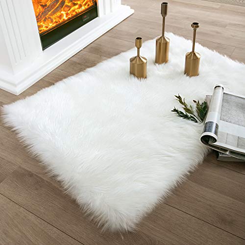 Ashler Home Deco Faux Fur Area Rug, White, 2 x 2.9 ft, Modern, Fluffy, Machine Washable - color: C-white, size: 2'11" x 2' (Rectangular)