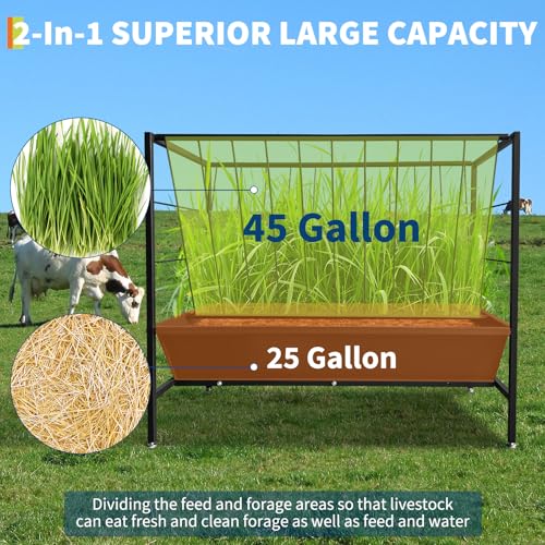 Pasture Hay Feeder for Farms, 2 in 1 Goat Feeder Trough