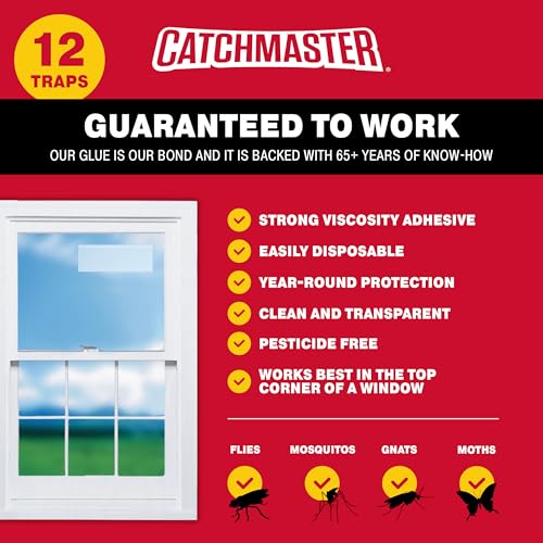 Catchmaster Window Fly Traps 12 Pack, Clear Sticky Indoor Fly Trap Strips - size: 12 Standard Traps