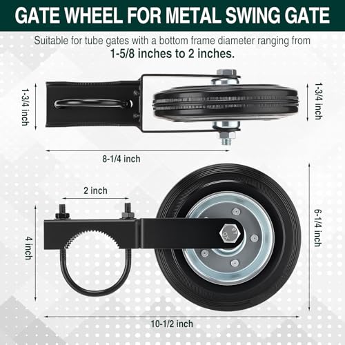 2 Way Farm Gate Latch 6" Gate Support Wheel for Metal Tube Gates