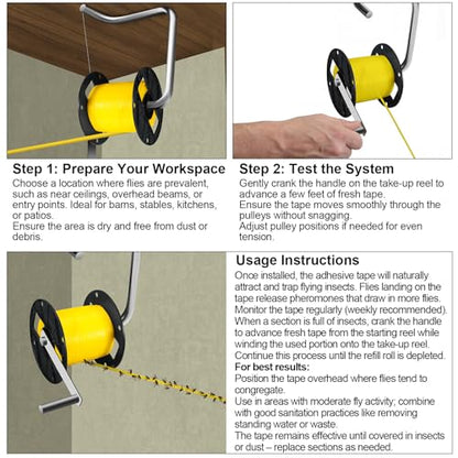 Qualirey 1 Pc Sticky Fly Tape Roll 1000 ft Fly Ribbon, Yellow - color: Yellow