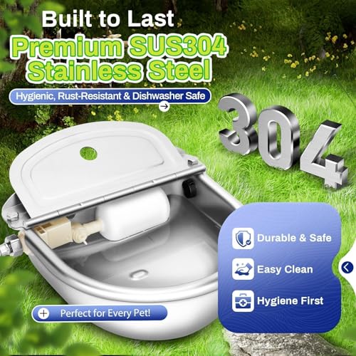 Ademon Automatic Animal Drinking Water Bowl with Float Valve, Extended Pipe,3L Stainless Steel Waterer Feeder Farm Dog Dispenser Kit Self Filling for Livestock Horse Goat Water Trough - color: 71" Hose