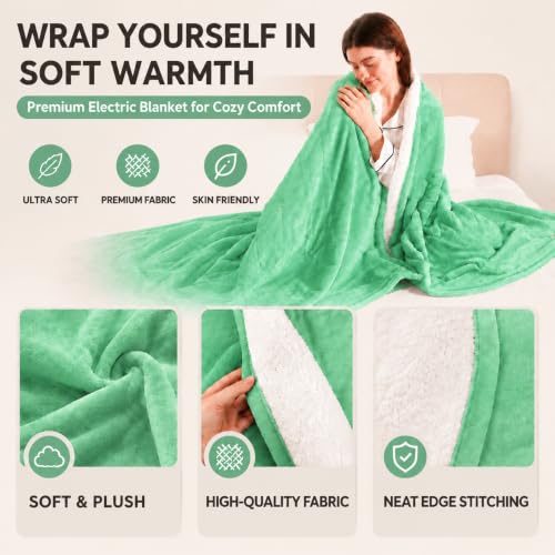 Heated Blanket Electric Blanket Twin Size, Aqua Green - color: Aqua Green, size: Twin-62"x84"