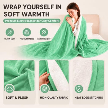 Heated Blanket Electric Blanket Twin Size, Aqua Green - color: Aqua Green, size: Twin-62"x84"