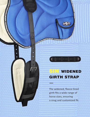 Harrison Howard Bareback Horse Riding Pad Breathable Mesh Cushioned No-Saddle Pad with Girth for Trail Training - color: Champion Blue