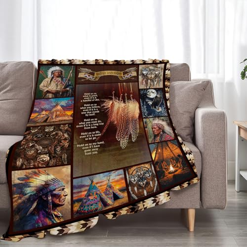 Native Indian Throw Blanket Native American Gifts for Boys Girls Women Men Plush Cozy Flannel Fleece Fuzzy Party Blankets 60"X50" - color: Native, size: 60"x50"