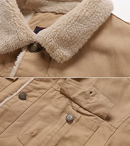 Men's Winter Sherpa Lined Fleece Military Cargo Jacket Cotton Outerwear Jacket Coat - color: Khaki, size: Medium
