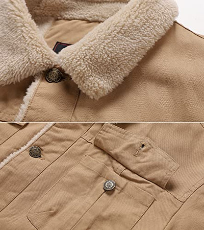 Men's Winter Sherpa Lined Fleece Military Cargo Jacket Cotton Outerwear Jacket Coat - color: Khaki, size: Medium