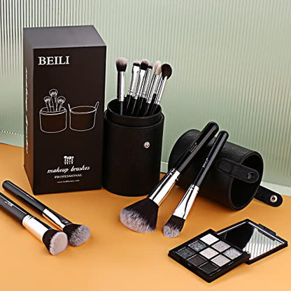 BEILI Makeup Brushes 12pcs Makeup Brushes Set with Holder Premium Synthetic Kabuki Foundation Brush Blending Blush Concealer Full Face Makeup Brushes Kit With Gift Box(Black) - color: 12pcs with Holder
