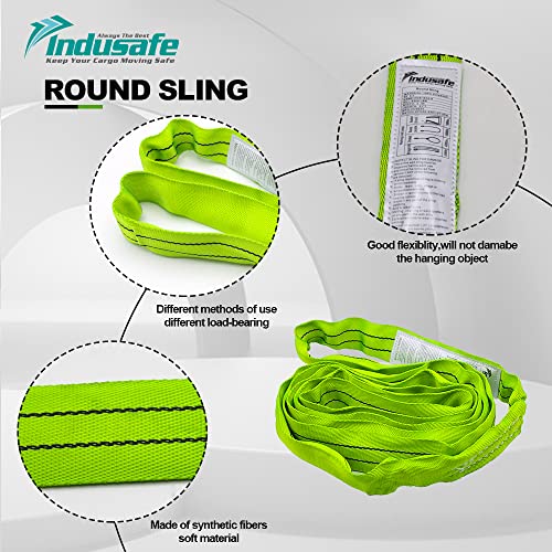 Green Polyester Endless Round Sling Heavy Duty Poly Lifting Sling 5300lbs Vertical Capacity, 6 Feet Length, Pack of 2