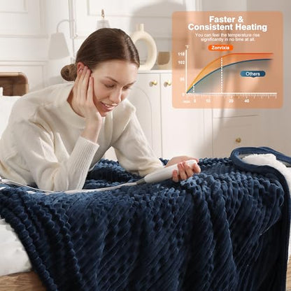 Heated Blanket Throw Electric Throw Blanket Warming Blanket for Adults - color: Navy Blue, size: Throw(50"x60")