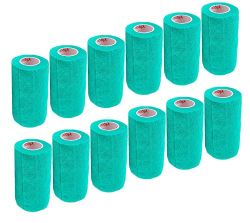 3 Inch Self Adhesive Medical Bandage Wrap Sport Tape (Light Green) (12 Pack) Strong Elastic Self Adherent Cohesive First Aid Sport Flex Rolls for Wrist Ankle Knee Sprains and Swelling