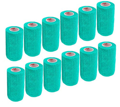 3 Inch Self Adhesive Medical Bandage Wrap Sport Tape (Light Green) (12 Pack) Strong Elastic Self Adherent Cohesive First Aid Sport Flex Rolls for Wrist Ankle Knee Sprains and Swelling