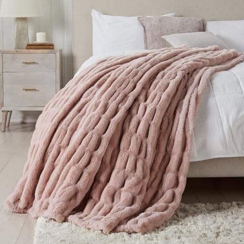 Springtree Home Luxury Micro Plush Throw Blanket | Thick Faux Fur | Pink | Lily Collection | 60" x 70" | Pink Blanket | Ultra Plush - color: Pale Pink, size: 60" x 70" (Large)