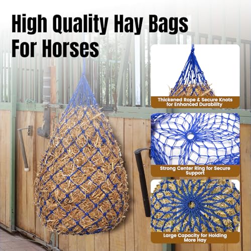 Slow Feed Hay Nets for Horses, 2 Pack, 40 Inch, 2 Inch Holes, Blue - color: Blue