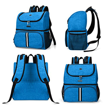 BAGLHER Pet Travel Bag, Double-Layer Pet Supplies Backpack (for All Pet Travel Supplies), Pet Travel Backpack with 2 Silicone Collapsible Bowls and 2 Food Baskets Blue - color: Blue