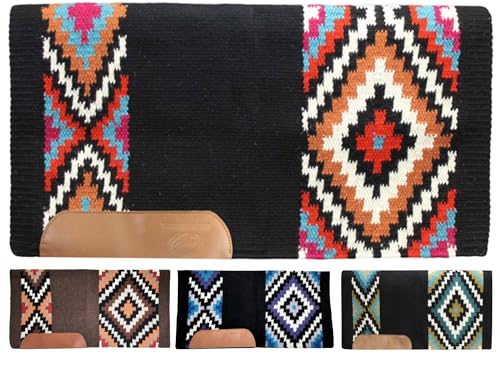 Tahoe Tack 34" x 36" Maisie New Zealand Wool Western Show Saddle Blanket Pad - color: Black/Orange/White/Turquoise/Magenta