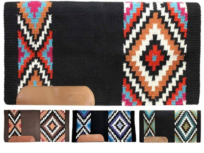 Tahoe Tack 34" x 36" Maisie New Zealand Wool Western Show Saddle Blanket Pad - color: Black/Orange/White/Turquoise/Magenta