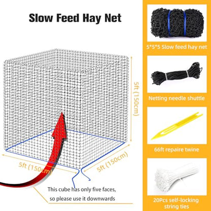 Round Bale Hay Net for Horses-5x5ft Size, Nylon Net with 1.75 Inch Holes