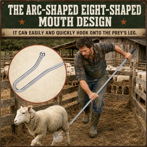 Goat Sheep Catcher Leg Hook, 44"-75" Adjustable 304 Stainless Steel Sheep Hook, Shepherd's Crook Animal Catch Pole with Rubber Grip, Calf Catcher Goat Grabber for Sheep, Goats, Lambs