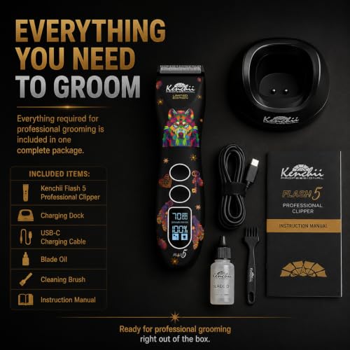 Kenchii Flash 5 Dog Grooming Clipper, Wolf Edition Black, Cordless - color: Black