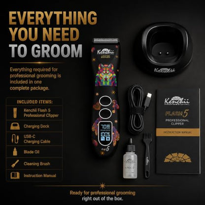Kenchii Flash 5 Dog Grooming Clipper, Wolf Edition Black, Cordless - color: Black