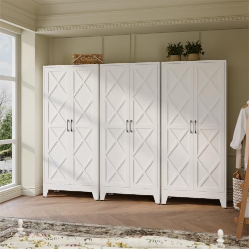COFaR Metal Kitchen Cabinet with 2 Door and 4 Adjustable Shelves, 71" White - color: White, size: 71H