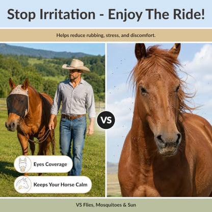 TSZ Fly Free Ride Horse Fly Mask Standard - UV-Resistant Breathable Mesh