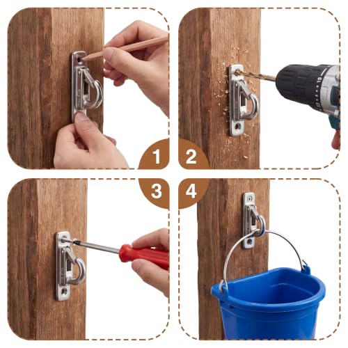 Metal Bucket Hooks for Horse Stalls, Wall-Mounted Feed Holder (2 Pcs)