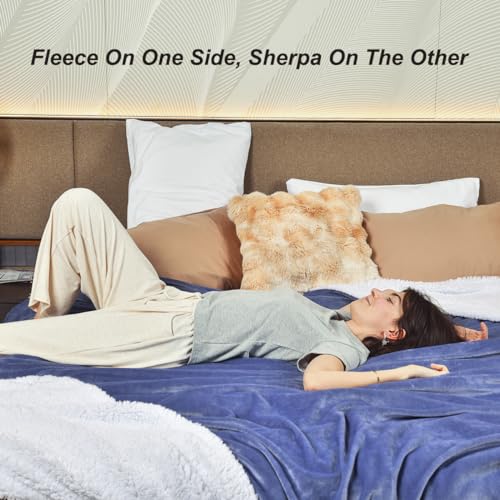 KAWAHOME Sherpa Fleece King Size Blanket for Bed, Extra Warm Heavy Thick - color: Washed Blue, size: King ( 108" X 90" )