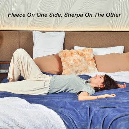 KAWAHOME Sherpa Fleece King Size Blanket for Bed, Extra Warm Heavy Thick - color: Washed Blue, size: King ( 108" X 90" )