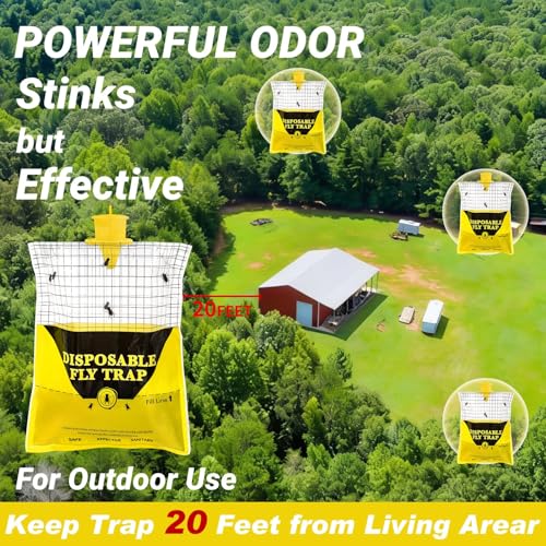 Outdoor Fly Traps for Patio - 8 Large Pre-Baited Flies Bags Disposable - size: 8 pack